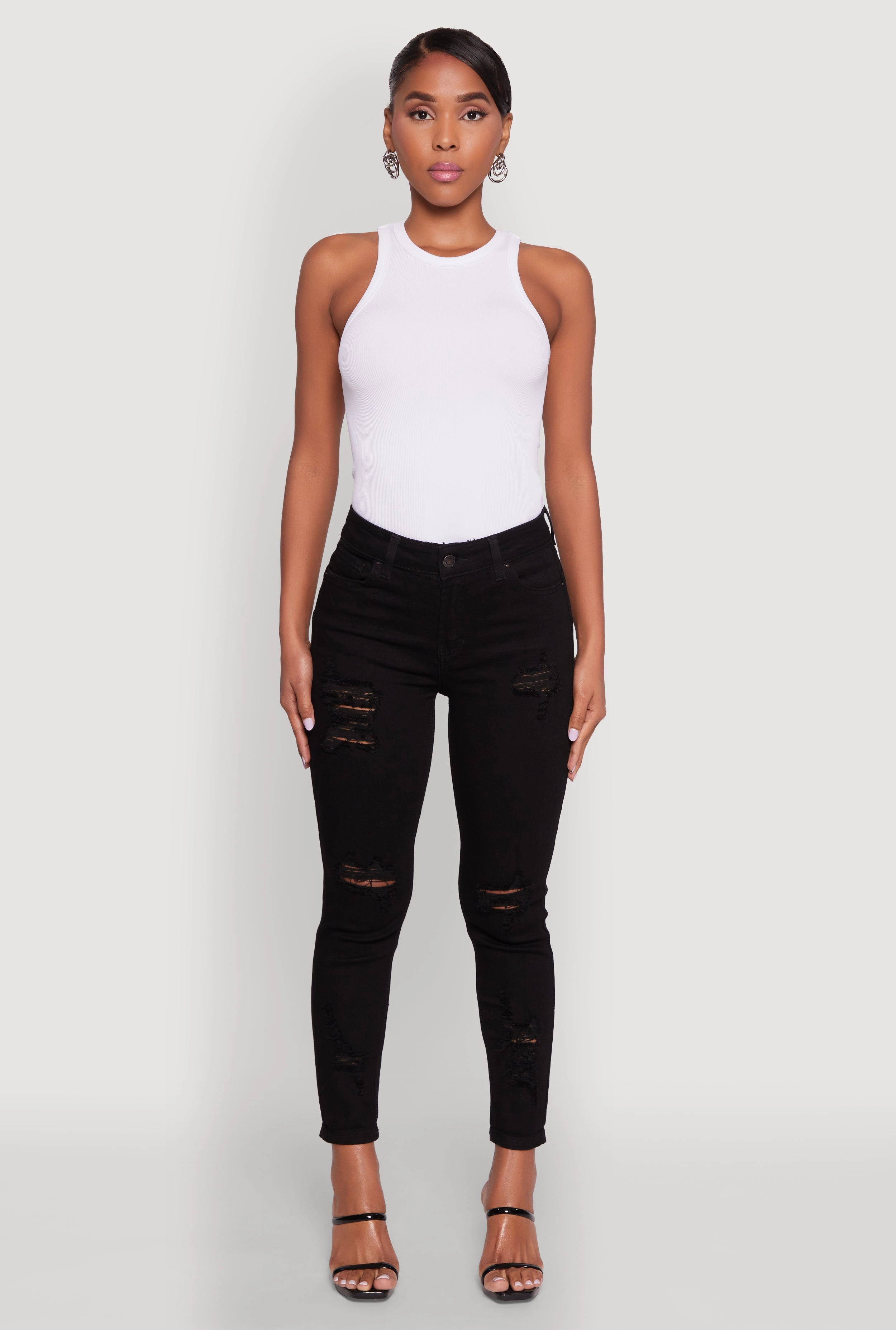 Fit and Comfort Minimalist Elegant WAX Ripped Rolled Cuff Skinny Jeans