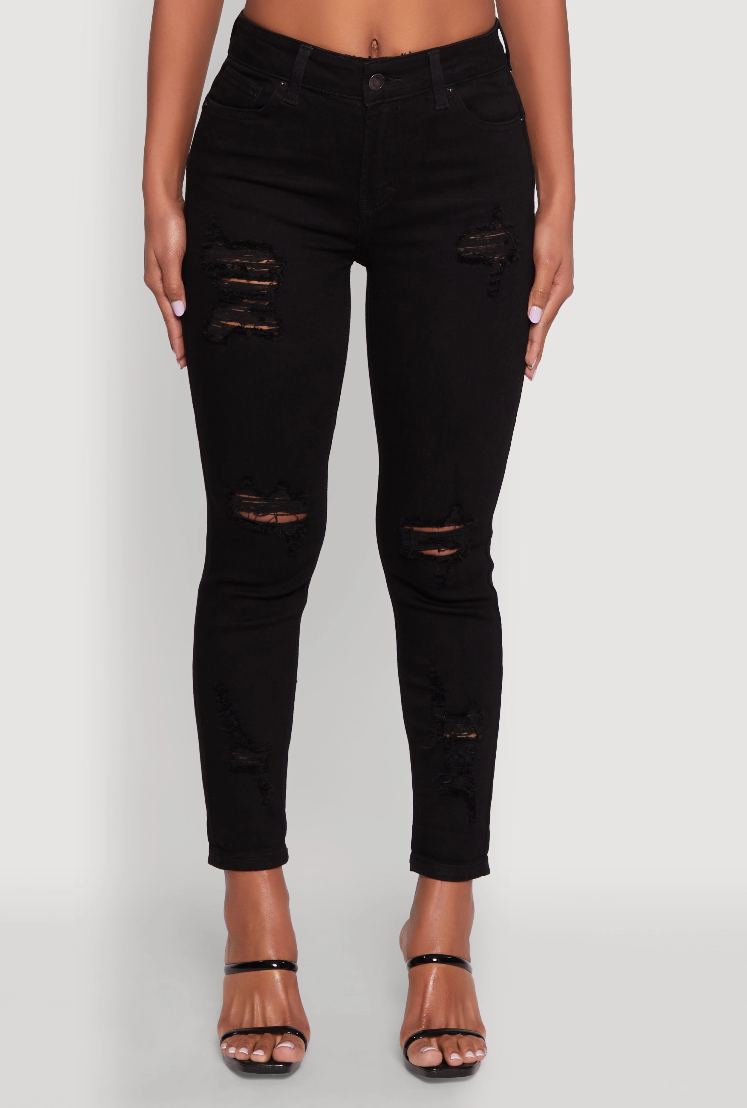 Fashion Lover Classic Wear Modern Minimalist Luxury Student Outfit WAX Ripped Rolled Cuff Skinny Jeans