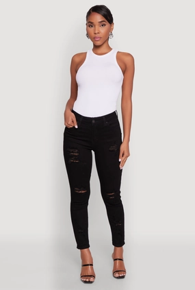 Versatile Cut Vibrant Fashion Lover WAX Ripped Rolled Cuff Skinny Jeans