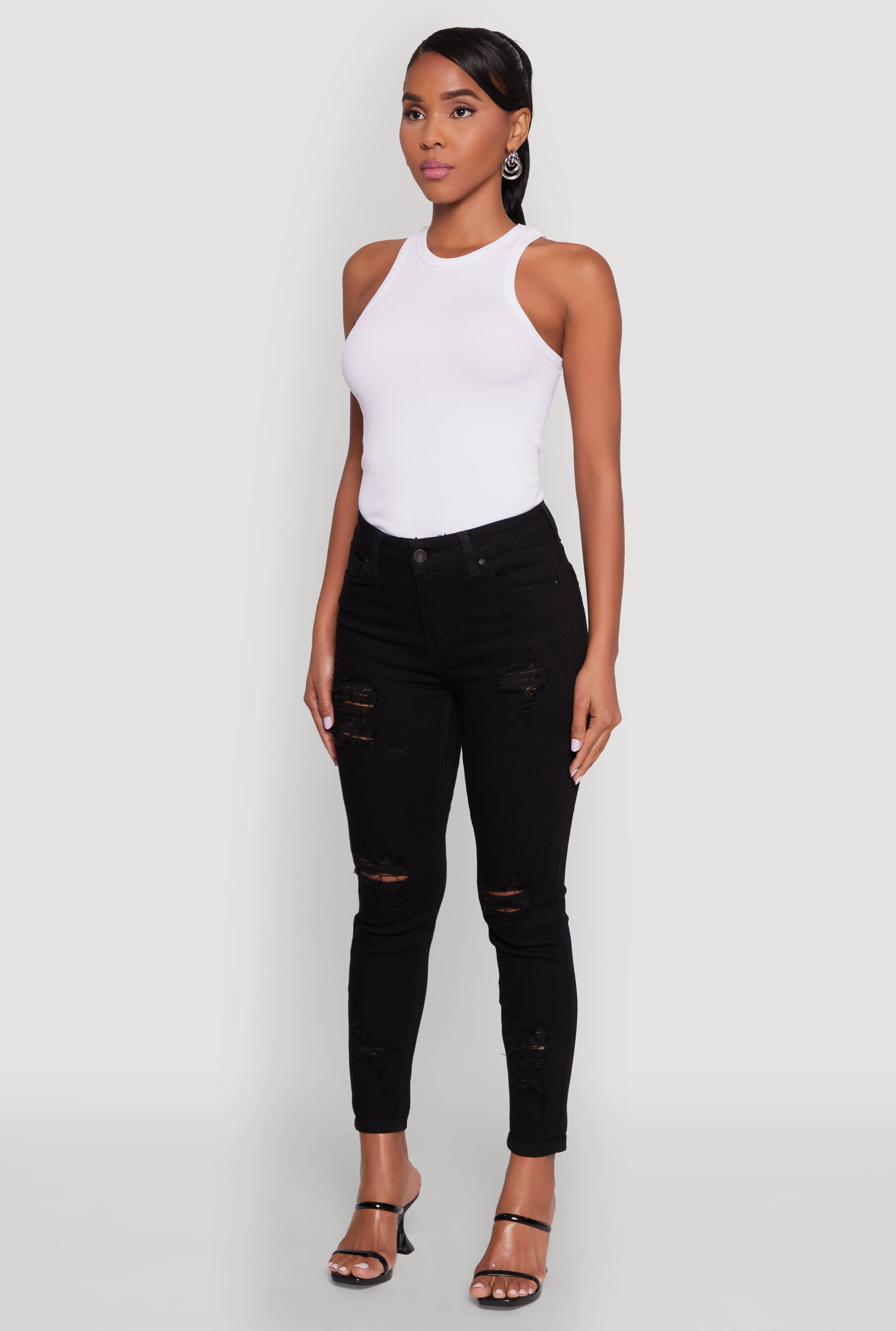 Smooth Loose Versatile WAX Ripped Rolled Cuff Skinny Jeans