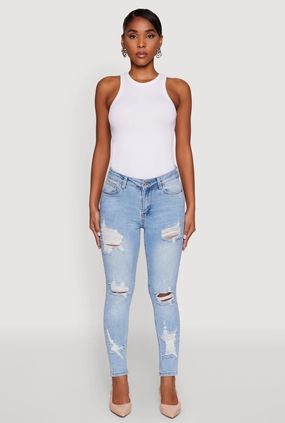 Go-To Style Street Smart WAX Ripped Rolled Cuff Skinny Jeans