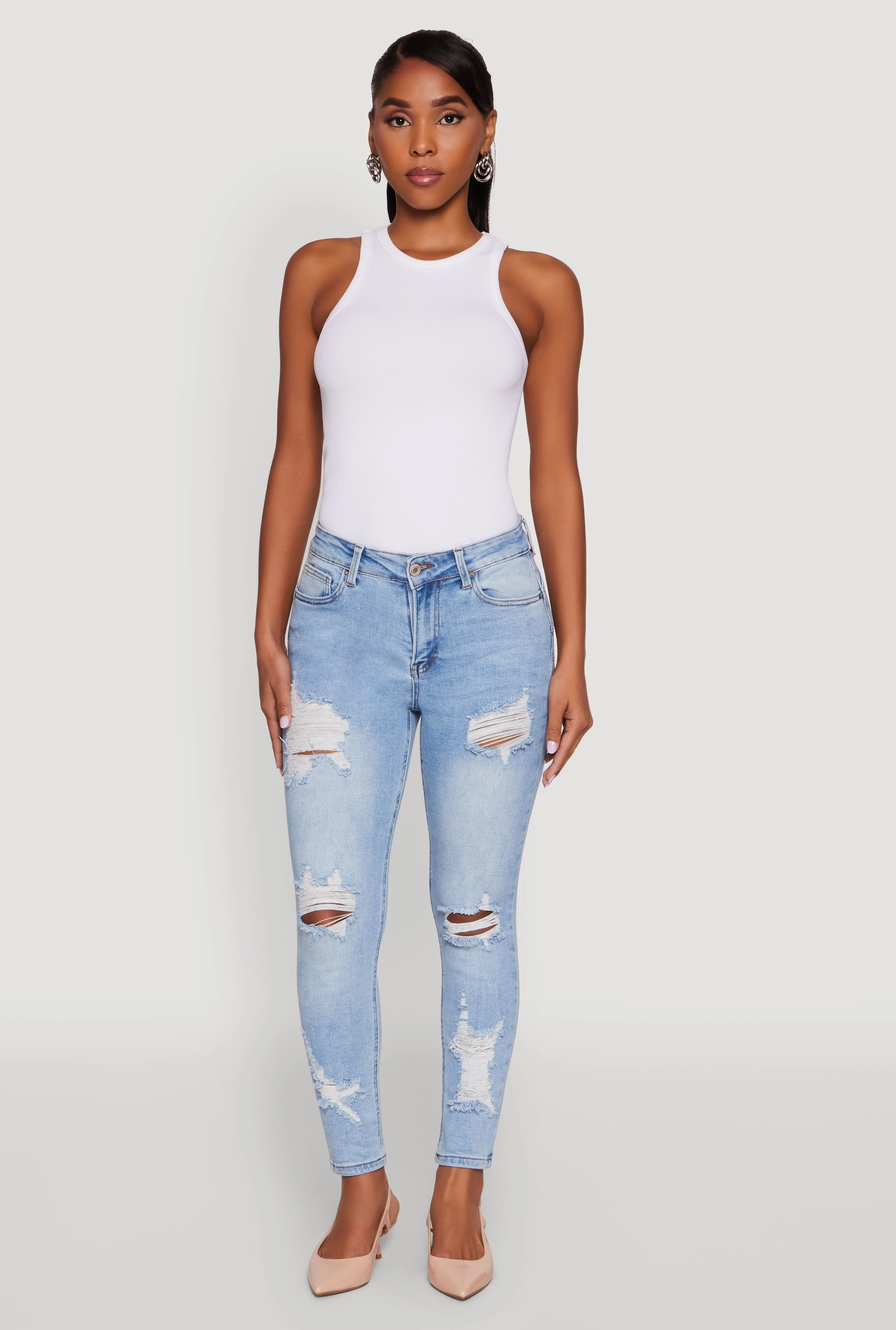 WAX Ripped Rolled Cuff Skinny Jeans Moisture Wicking Inner Layer Anti Fade Technology
