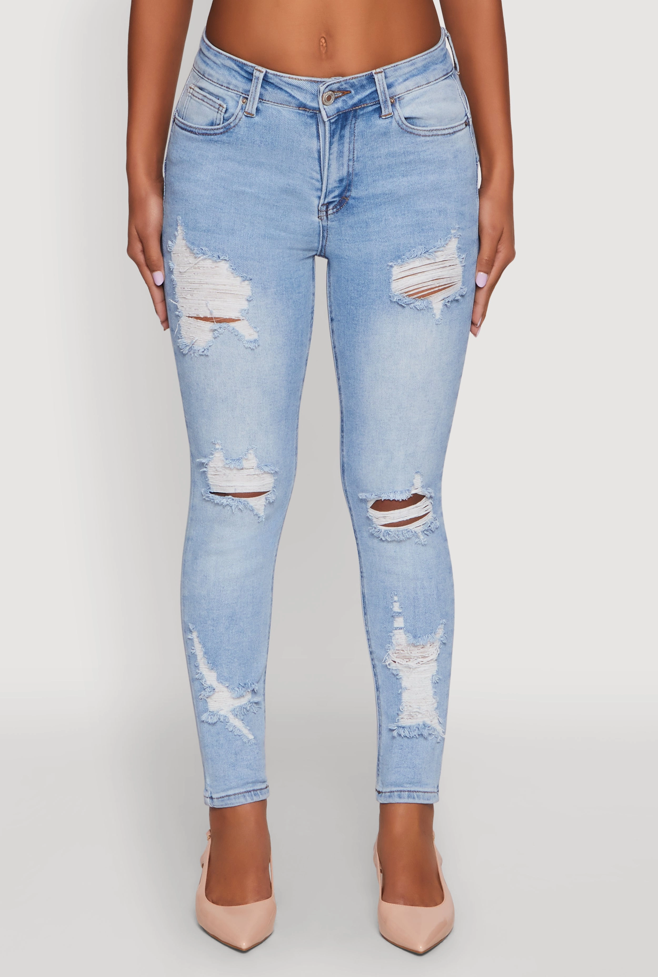 WAX Ripped Rolled Cuff Skinny Jeans Moisture Wicking Lining Great Base