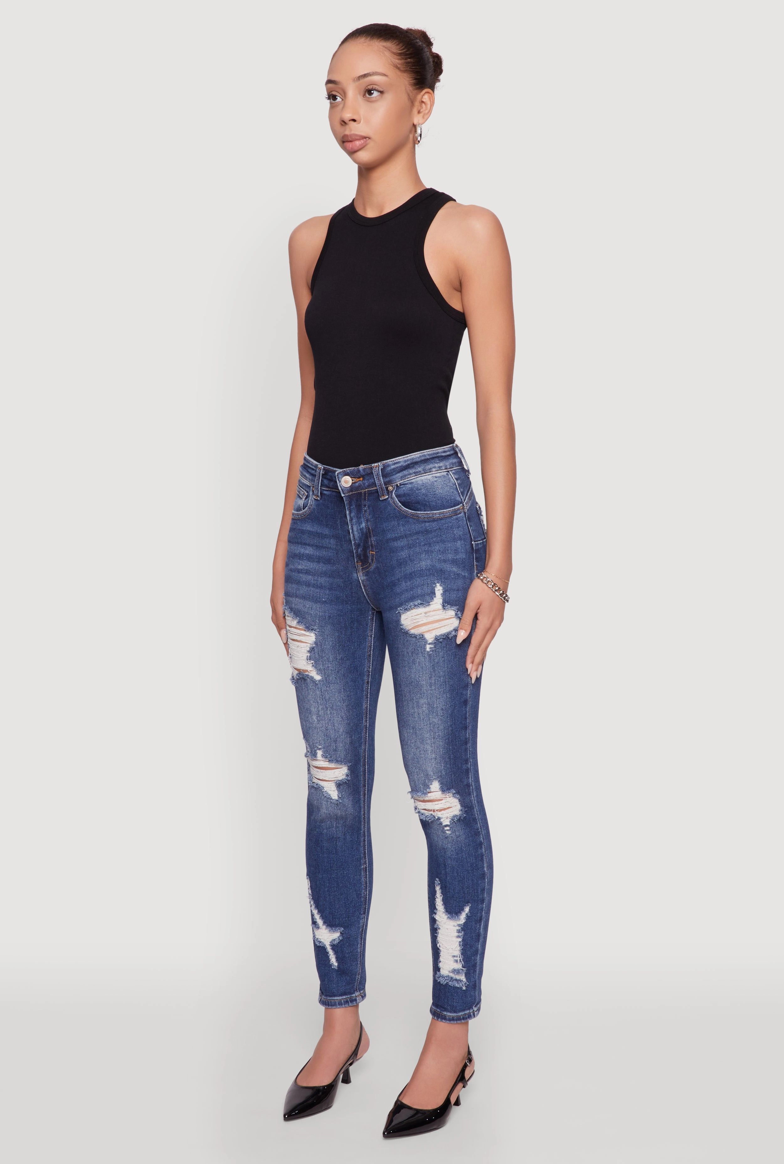 Daily Driven WAX Ripped Rolled Cuff Skinny Jeans