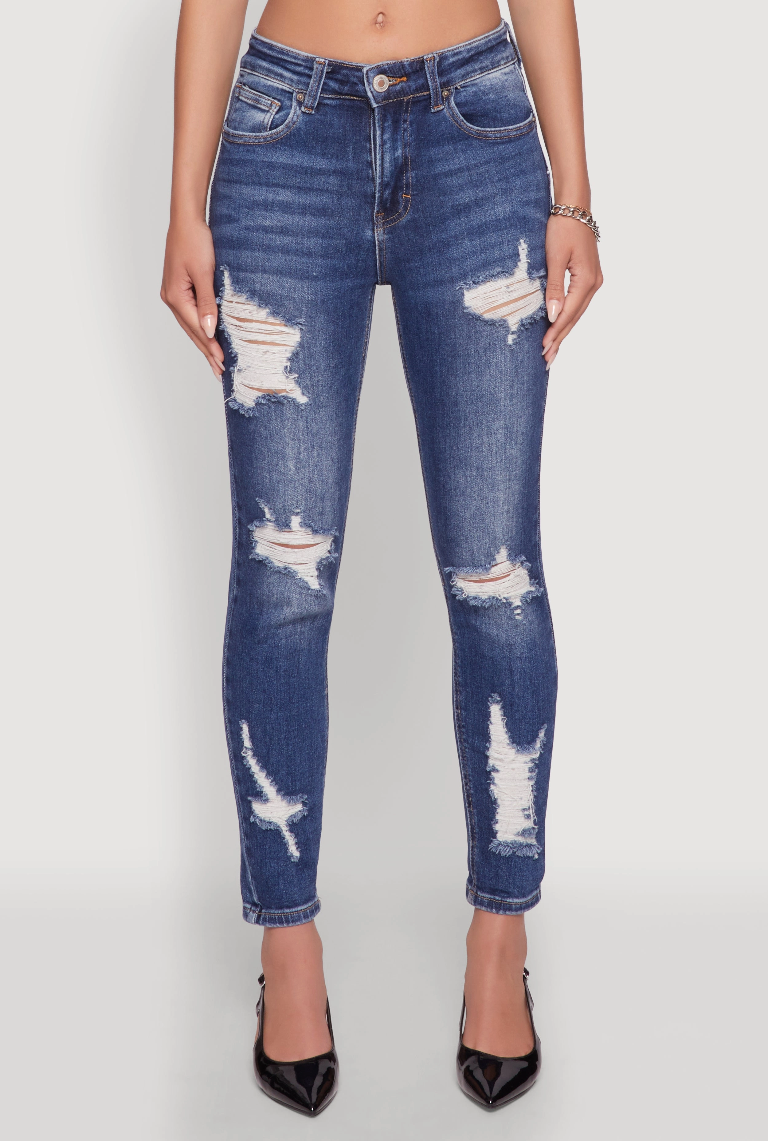 WAX Ripped Rolled Cuff Skinny Jeans Daily Look Versatile Relaxed Style