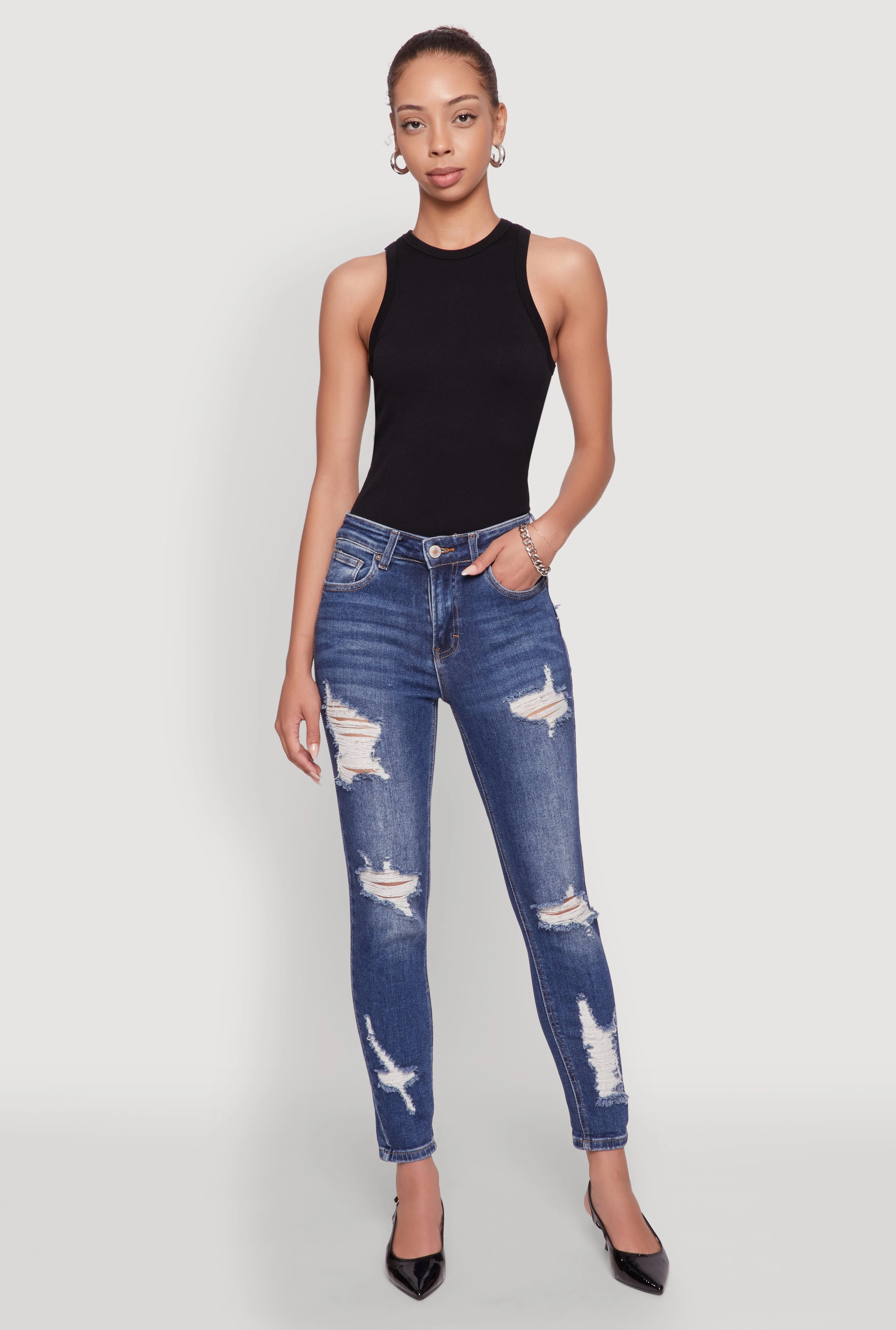 WAX Ripped Rolled Cuff Skinny Jeans Holiday Vibes High Quality Earthy Rainy Day City Walk