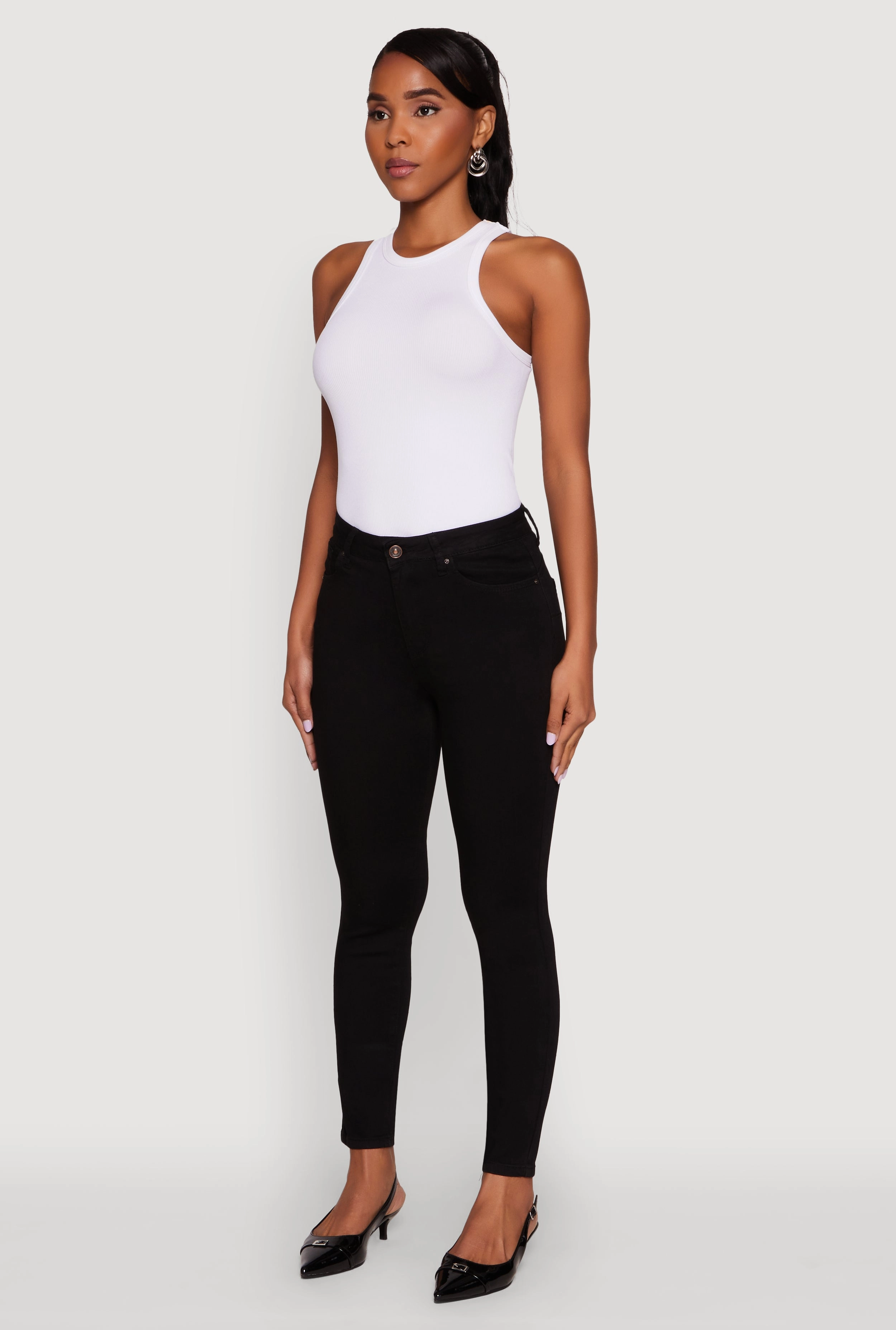 Travel Outfit Music Event Beach Day Minimalist Style Youth Style WAX Solid High Waisted Skinny Jeans