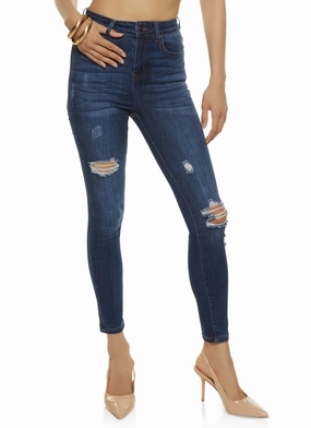 Minimalist Design Suitable Fit WAX Stretch Distressed High Rise Jeans