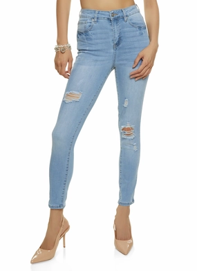 Multi Pocket Utility WAX Stretch Distressed High Rise Jeans