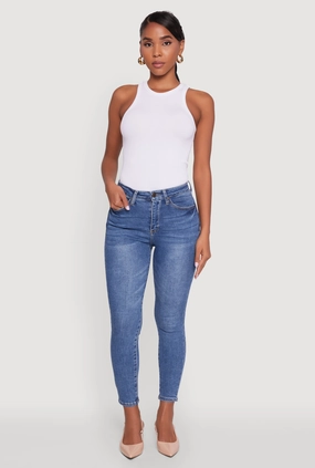 Double Layered Knees Seasonal Wardrobe WAX Whiskered Cropped Skinny Jeans