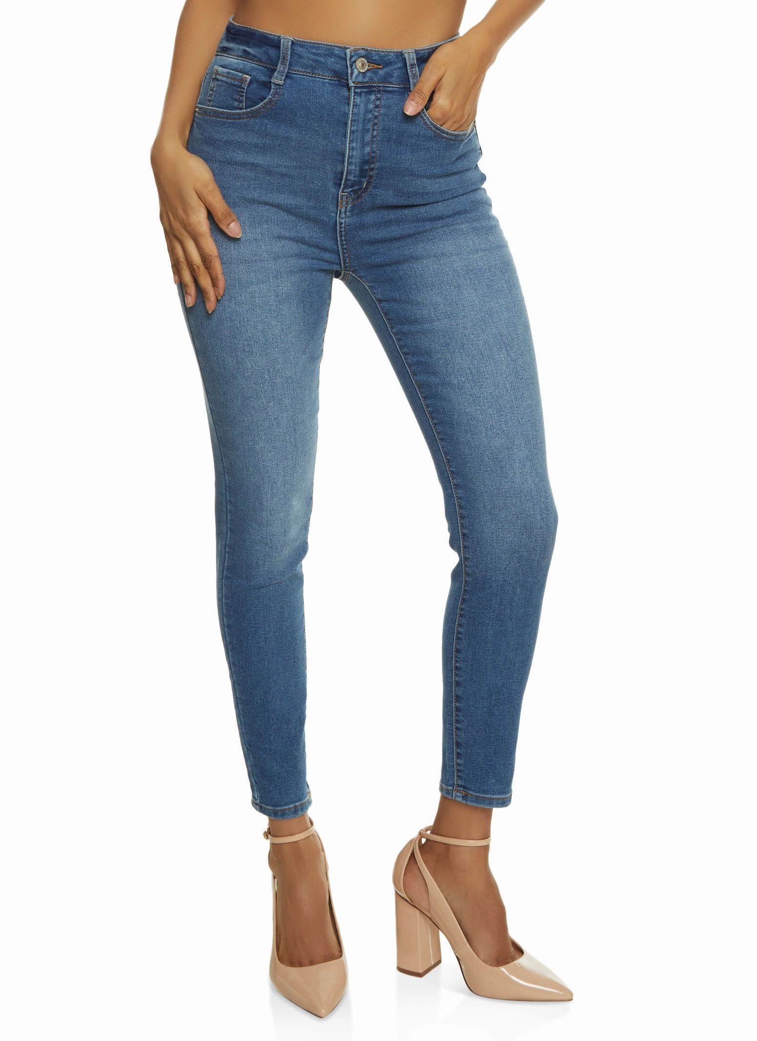 Unfaded Hemline WAX Whiskered High Waist Skinny Ankle Jeans