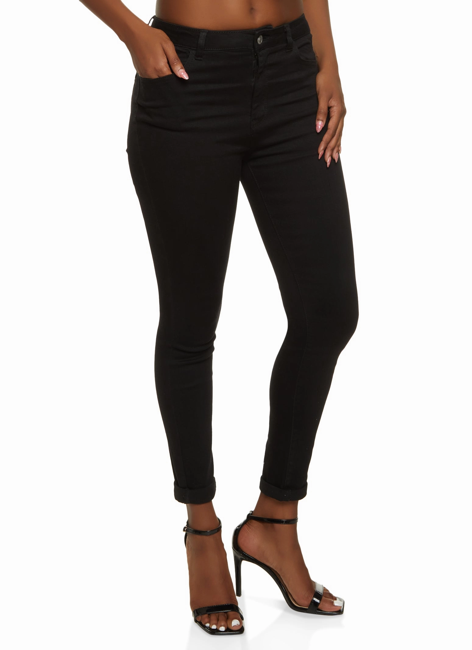General Fit WAX Whiskered Rolled Cuff Skinny Jeans