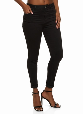 Stretch Soft Textured Vibrant WAX Whiskered Rolled Cuff Skinny Jeans