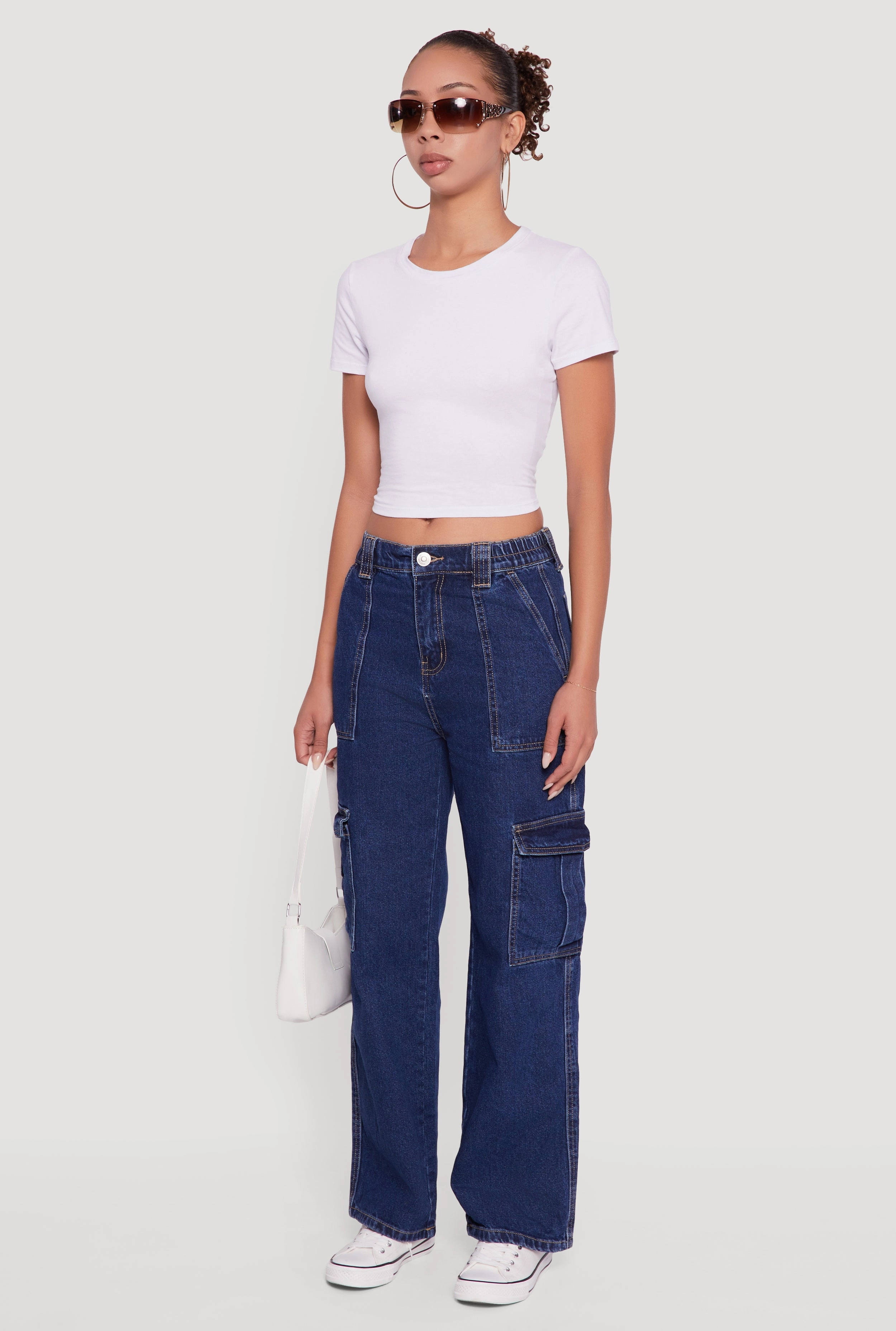 WAX Wide Leg Cargo Jeans Relax Fit Loose Smooth Shopping Day