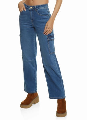WAX Wide Leg Flap Pocket Cargo Jeans Simple Style All Day Use