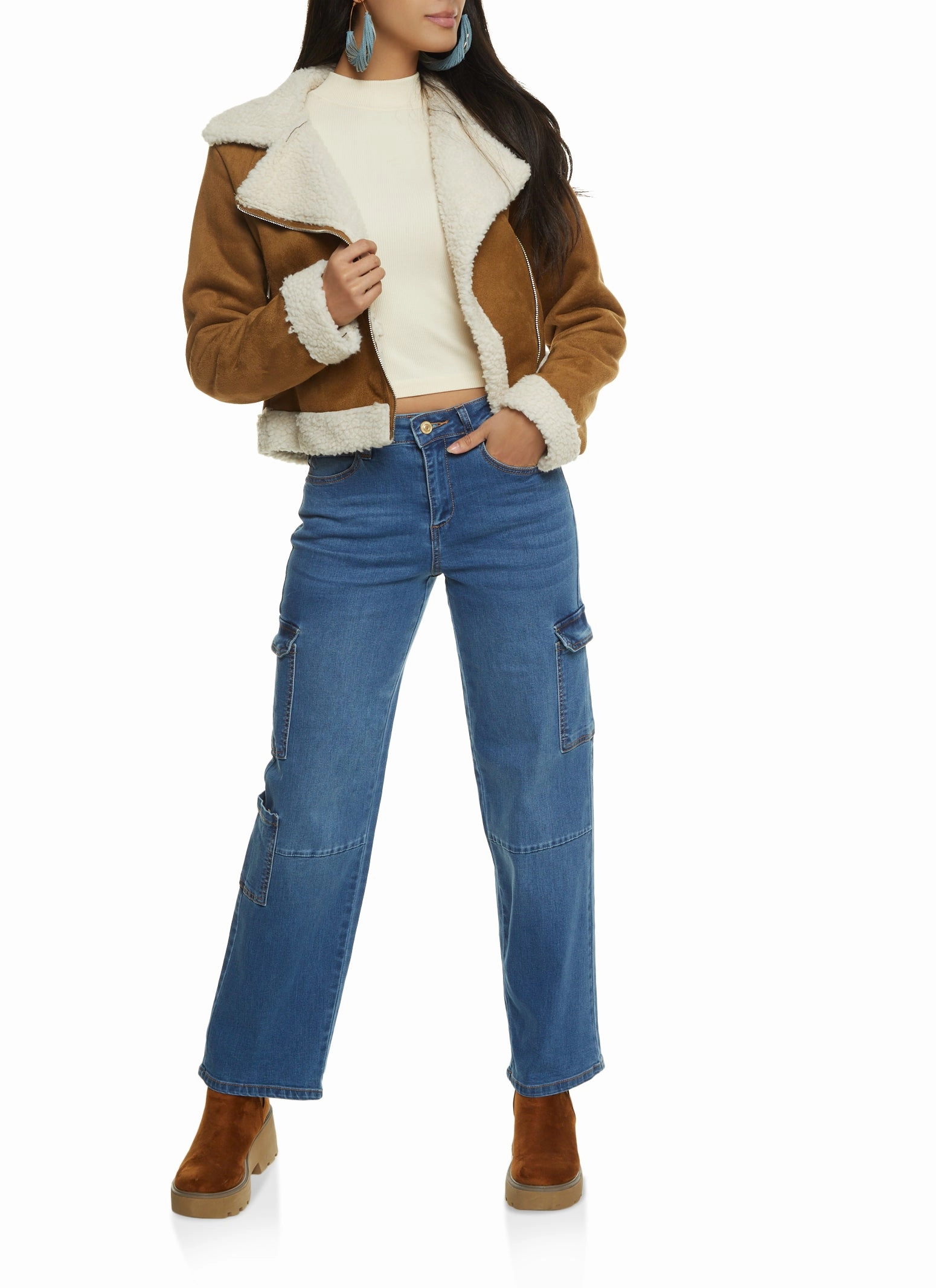 WAX Wide Leg Flap Pocket Cargo Jeans Artist Vibe Durable Balanced Fit