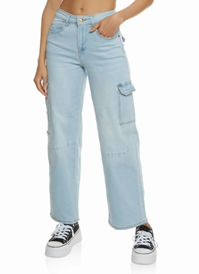 WAX Wide Leg Flap Pocket Cargo Jeans Layered Knee Panels