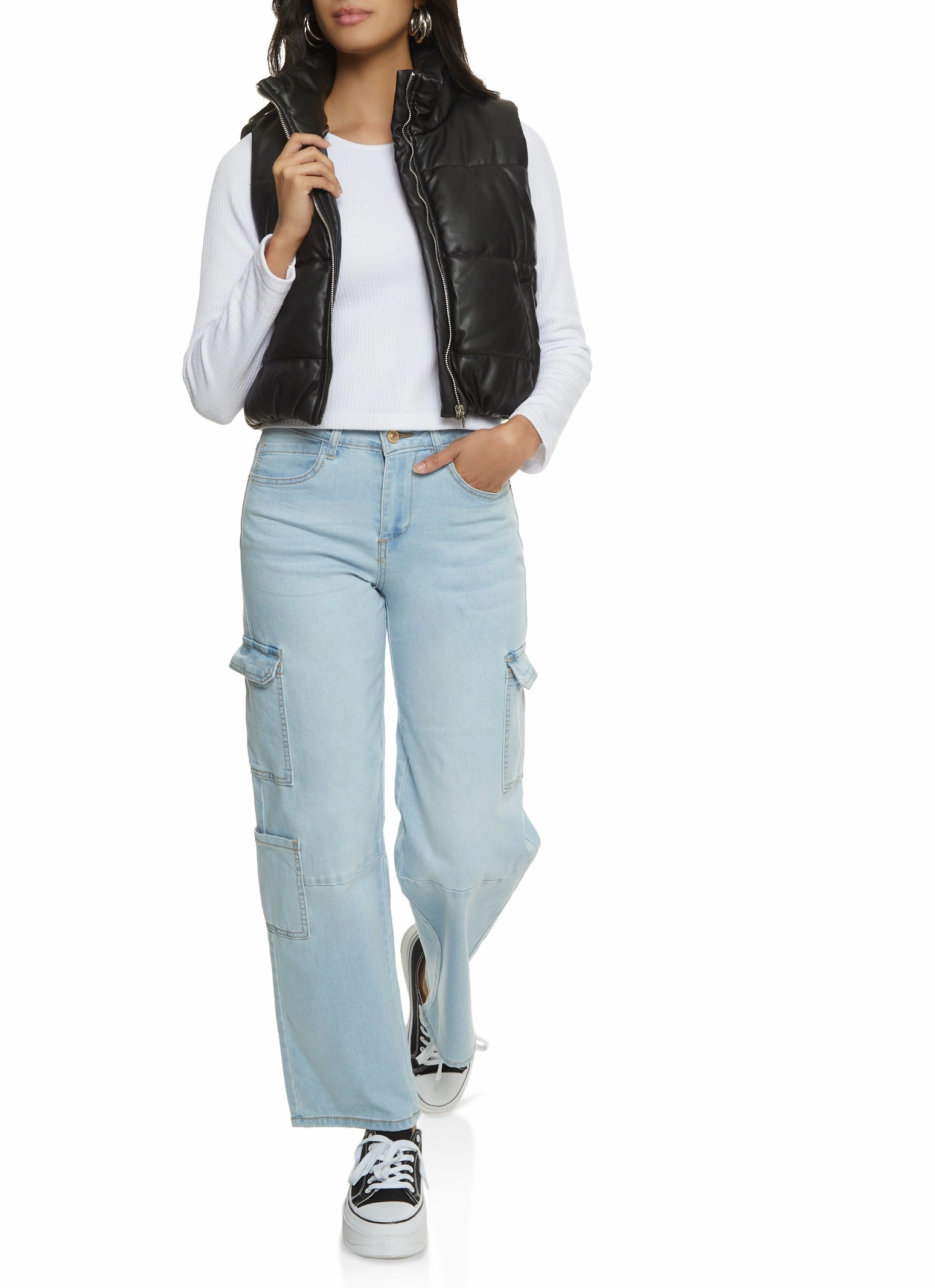 Comfy Streetwear Fan Music Event WAX Wide Leg Flap Pocket Cargo Jeans