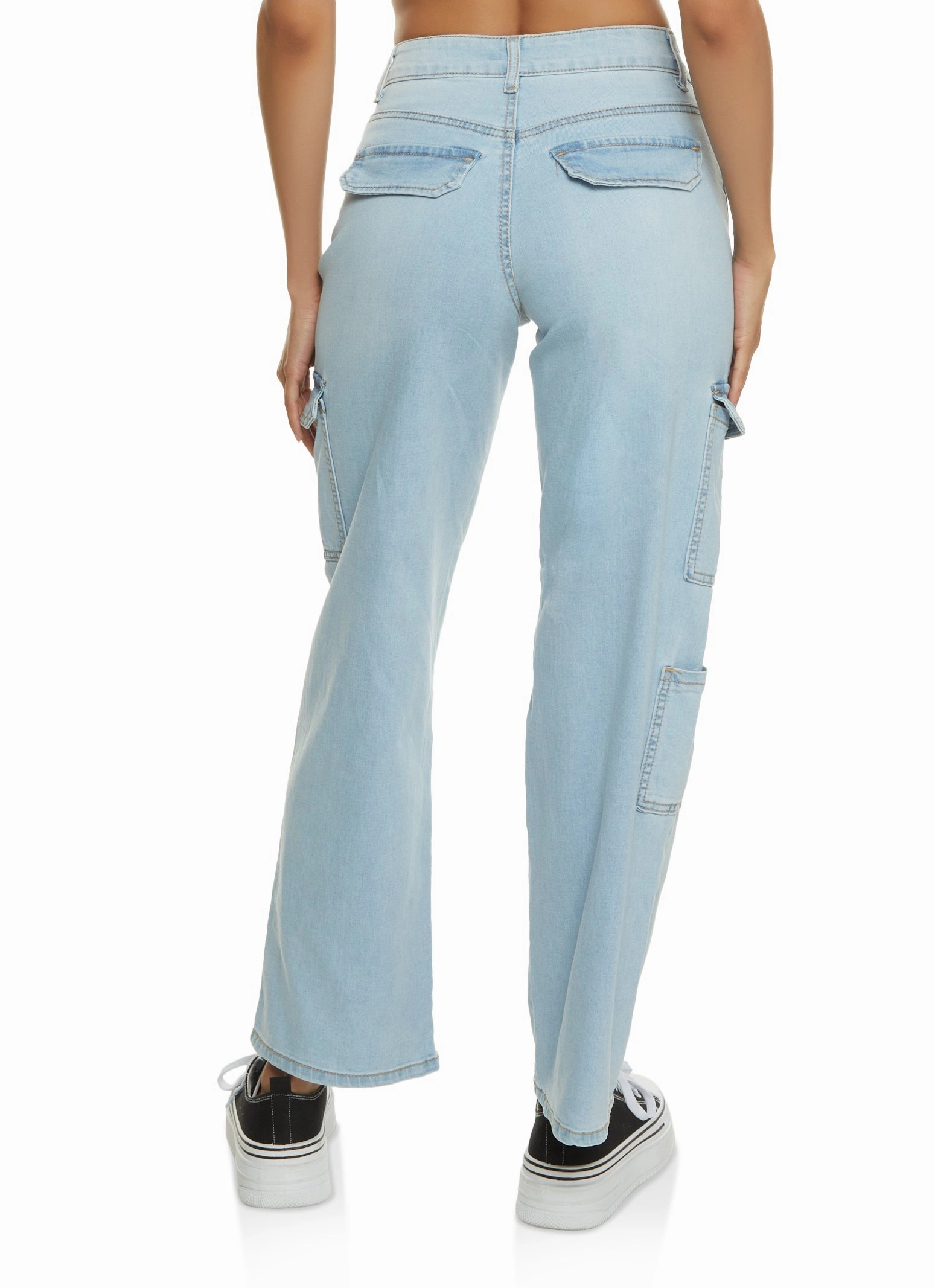 WAX Wide Leg Flap Pocket Cargo Jeans Modern Weekend Style Barrel Leg Construction