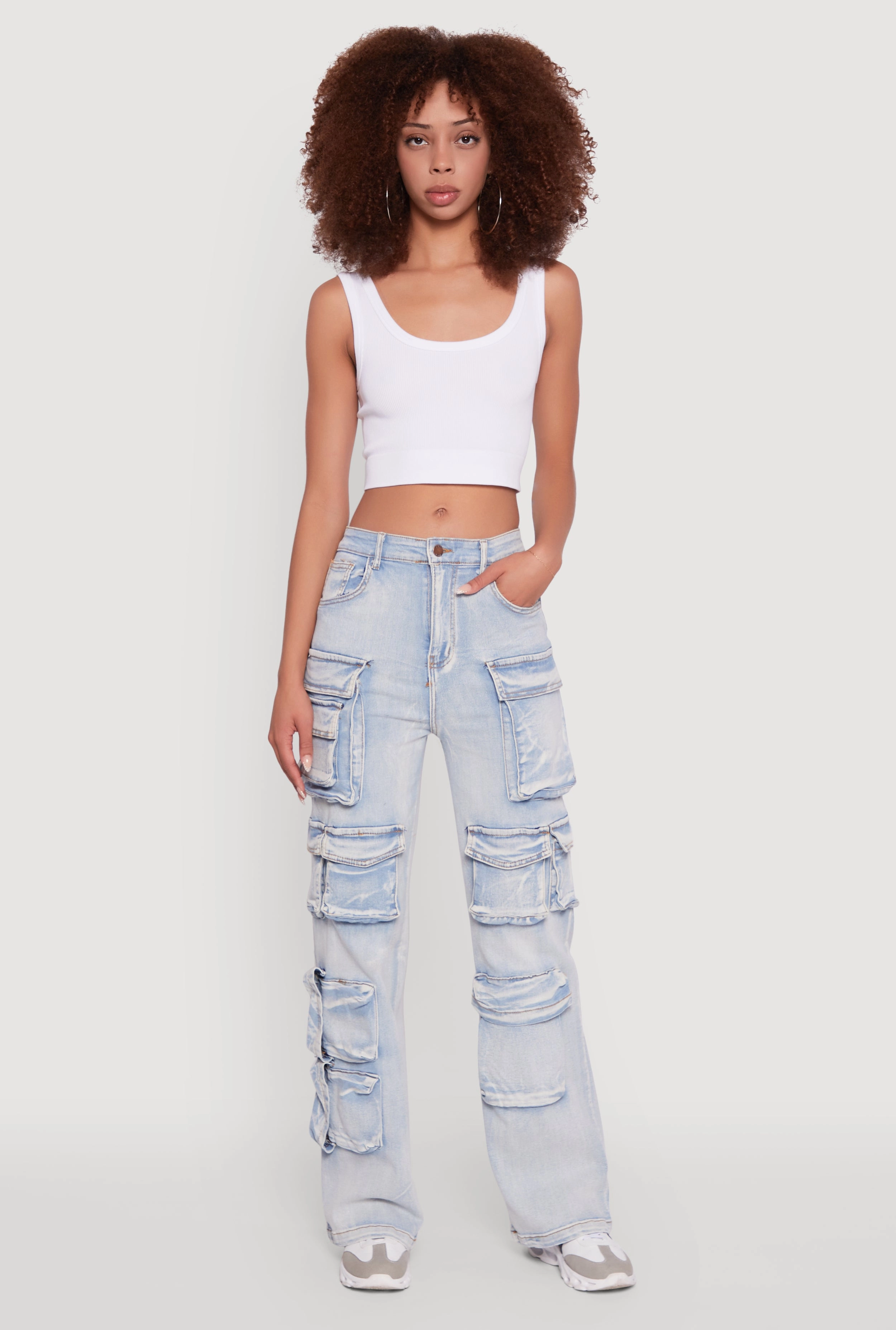 Slim Smooth Mineral Wash High Waisted Straight Leg Utility Jeans