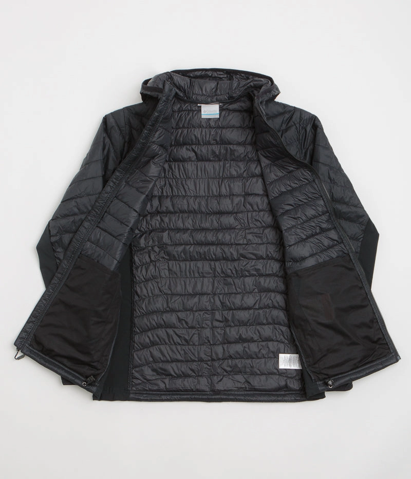 Columbia Powder Pass Hybrid Hooded Jacket - Black Recycled Material Construction Heat Sealed Edges