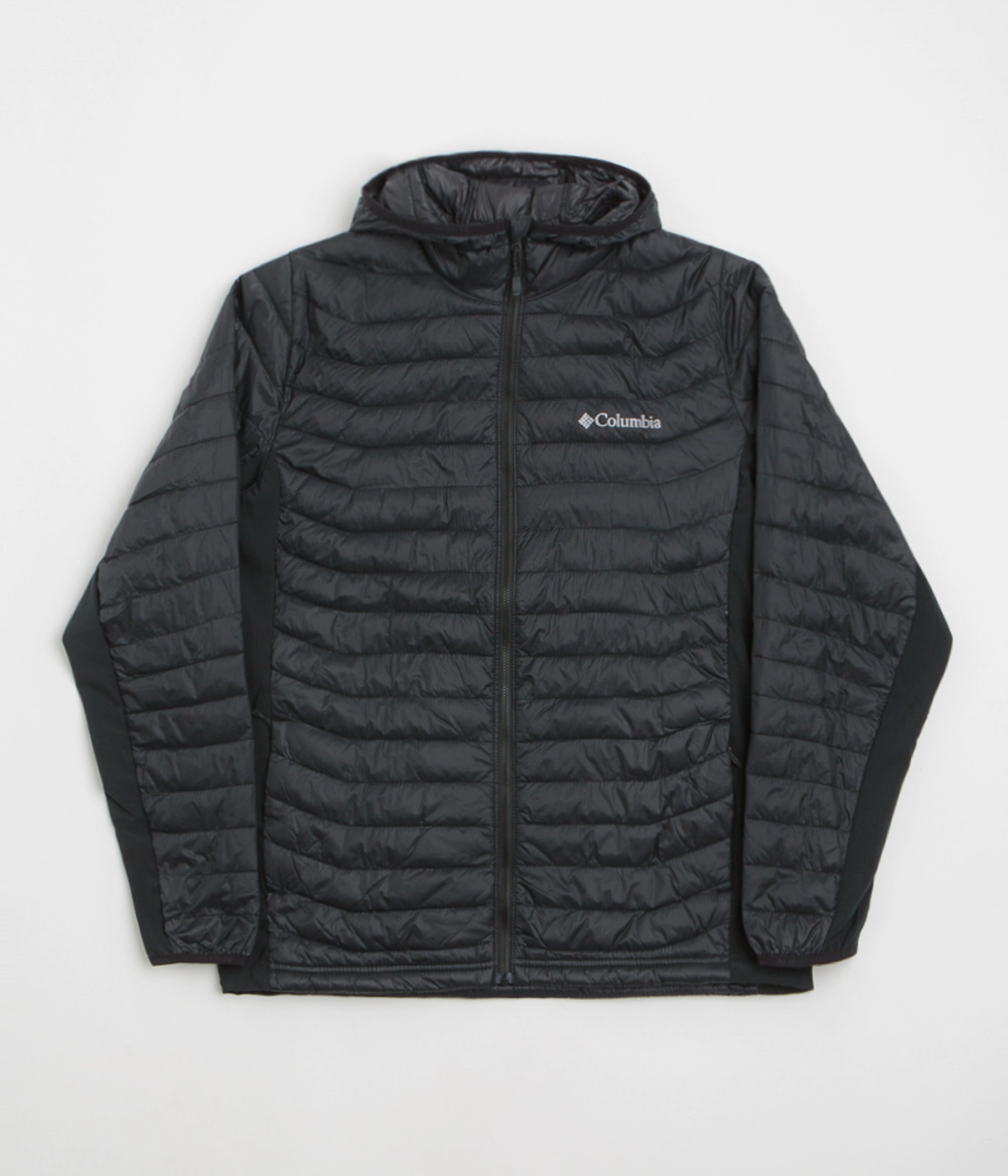 Columbia Powder Pass Hybrid Hooded Jacket - Black Bonded Edge Finish anti static coating