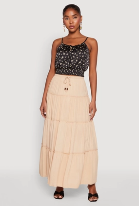 Clean Cut Soft Focus Almost Famous Tiered Maxi Skirt