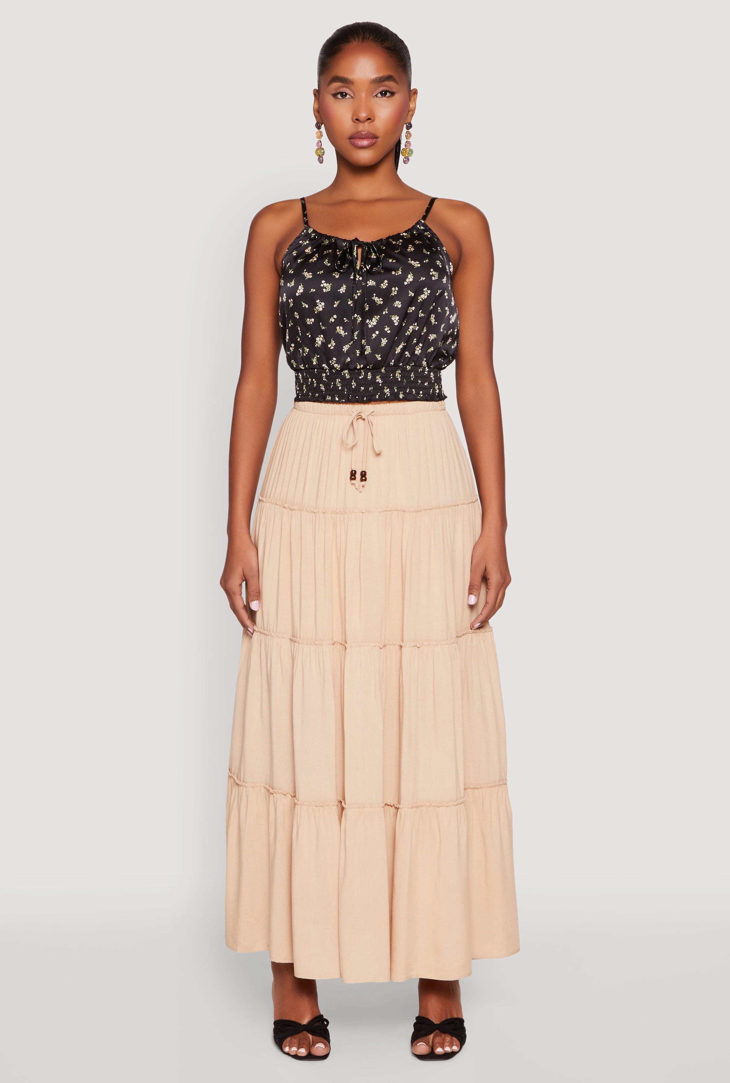 Almost Famous Tiered Maxi Skirt ribbed texture