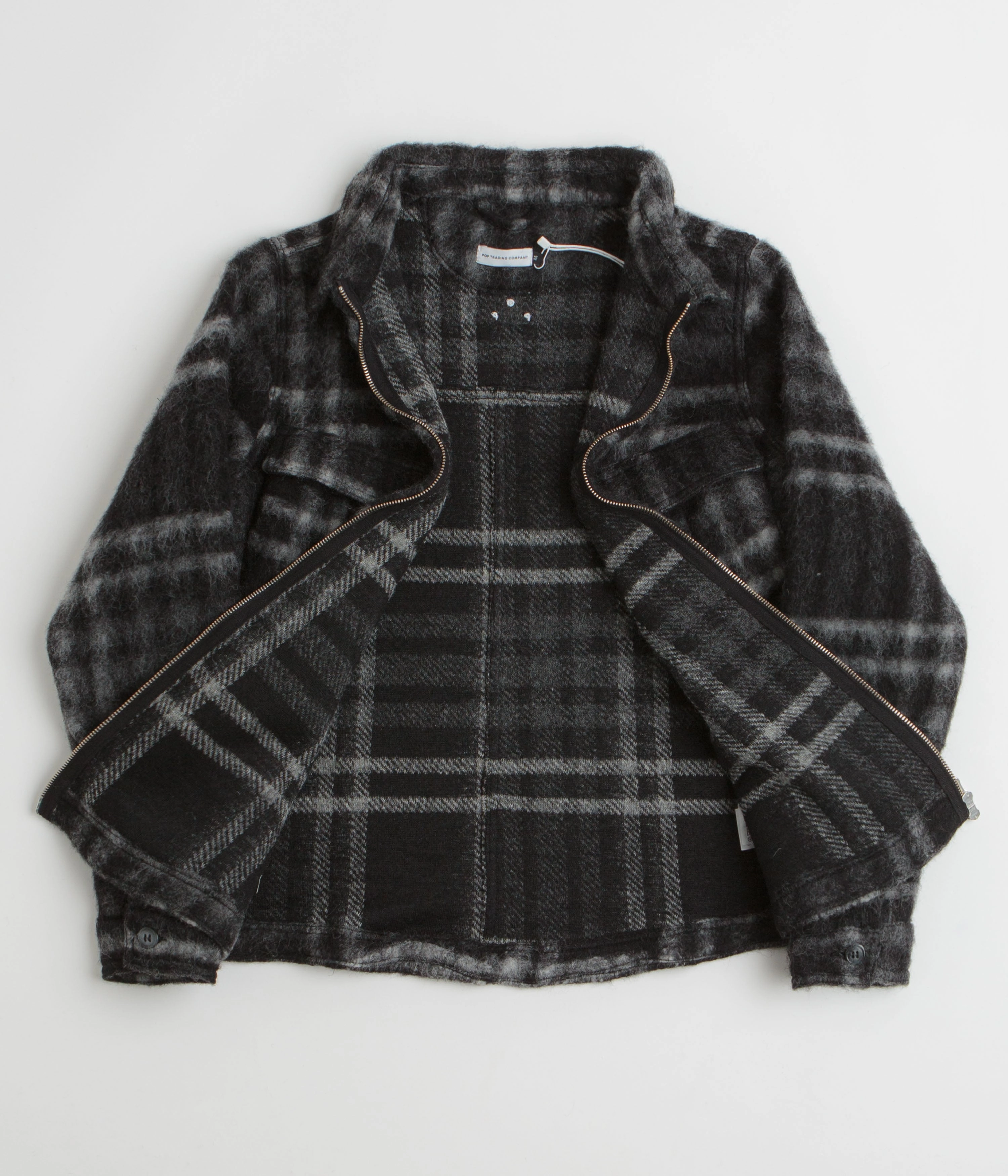 Durable Double Stitching Trendy Feel Pop Trading Company Checked Wool Shirt Jacket - Black / Charcoal