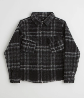 Pop Trading Company Checked Wool Shirt Jacket - Black / Charcoal All Ground