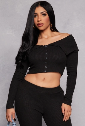 Almost Famous Rib Knit Off the Shoulder Top loafers