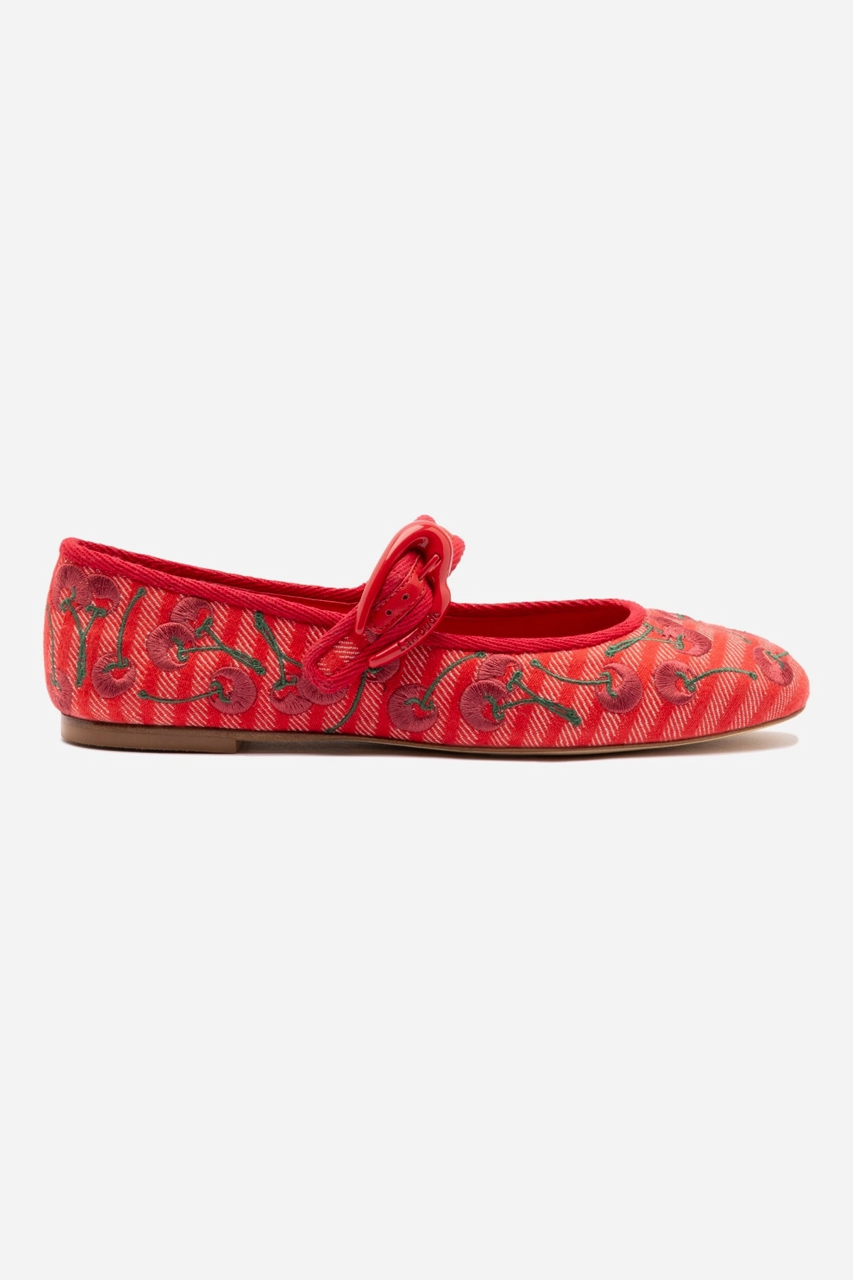 Comfort footbed Verona Ballet Flat In Raspberry Striped Fabric and Cherry Embroidery