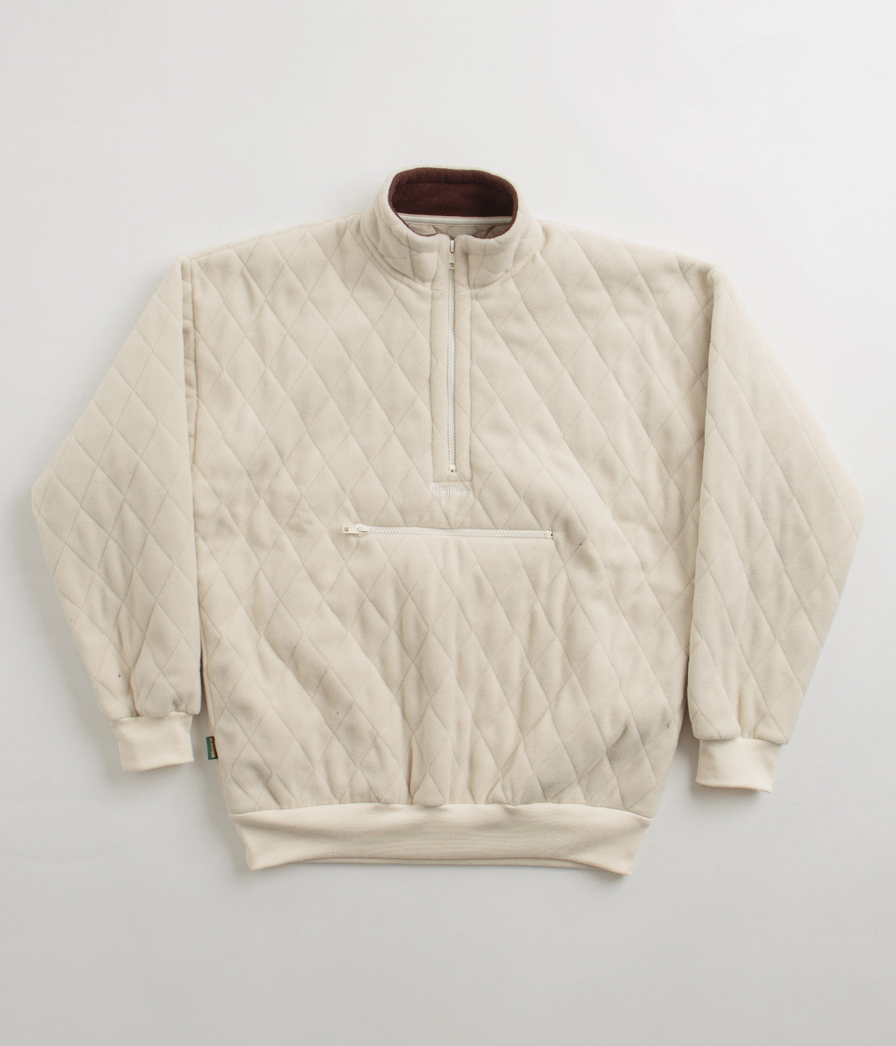 Comfy Vibe Cozy Warm Layer Magenta Lunar Quilted High Neck Sweatshirt - Natural