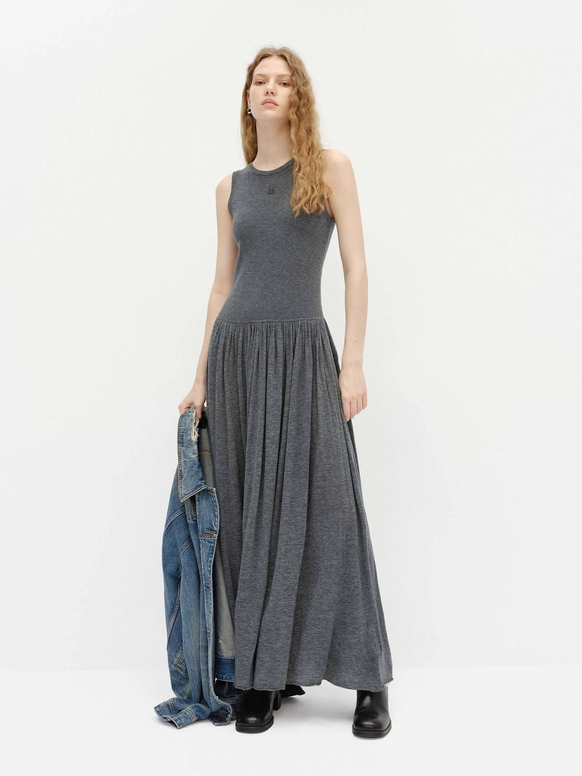 Sharp Fit Quilted-Lining Wool Blend Tank Dress
