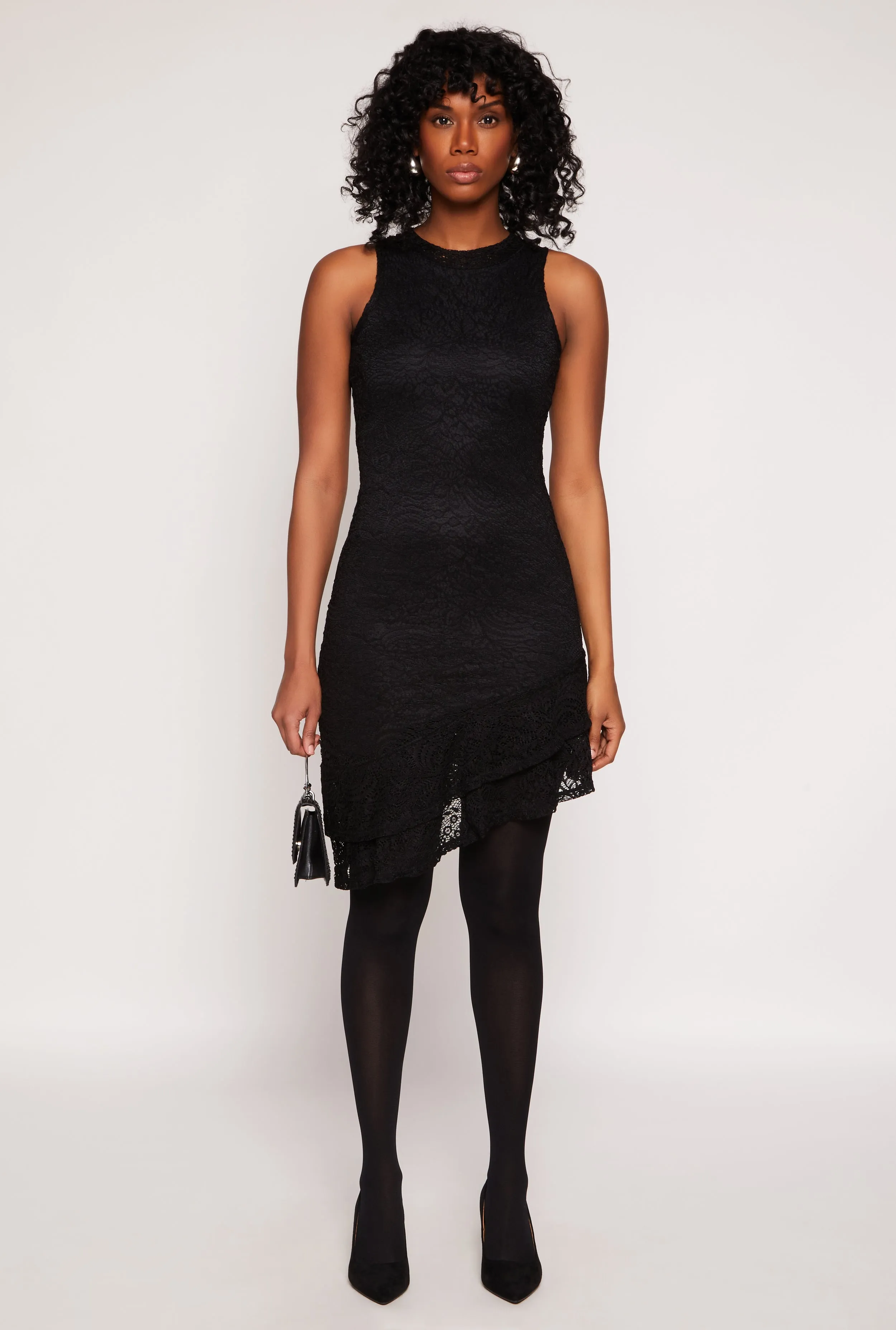 Lace Lined Asymmetrical Dress Trendy Silhouette Rose Soft
