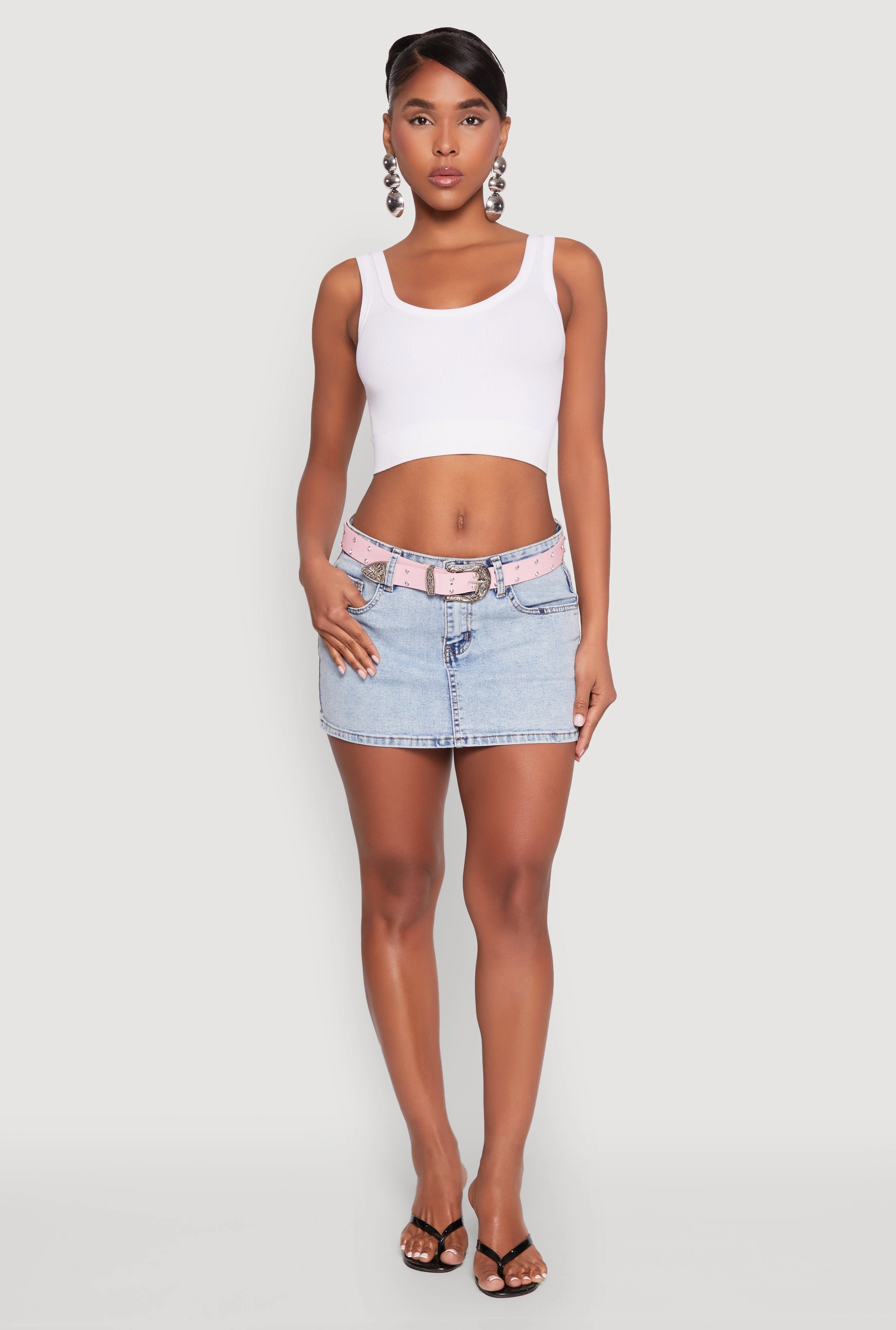 Street Attire Light Fabric Almost Famous Belted Micro Mini Denim Skirt