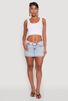 Street Attire Light Fabric Almost Famous Belted Micro Mini Denim Skirt
