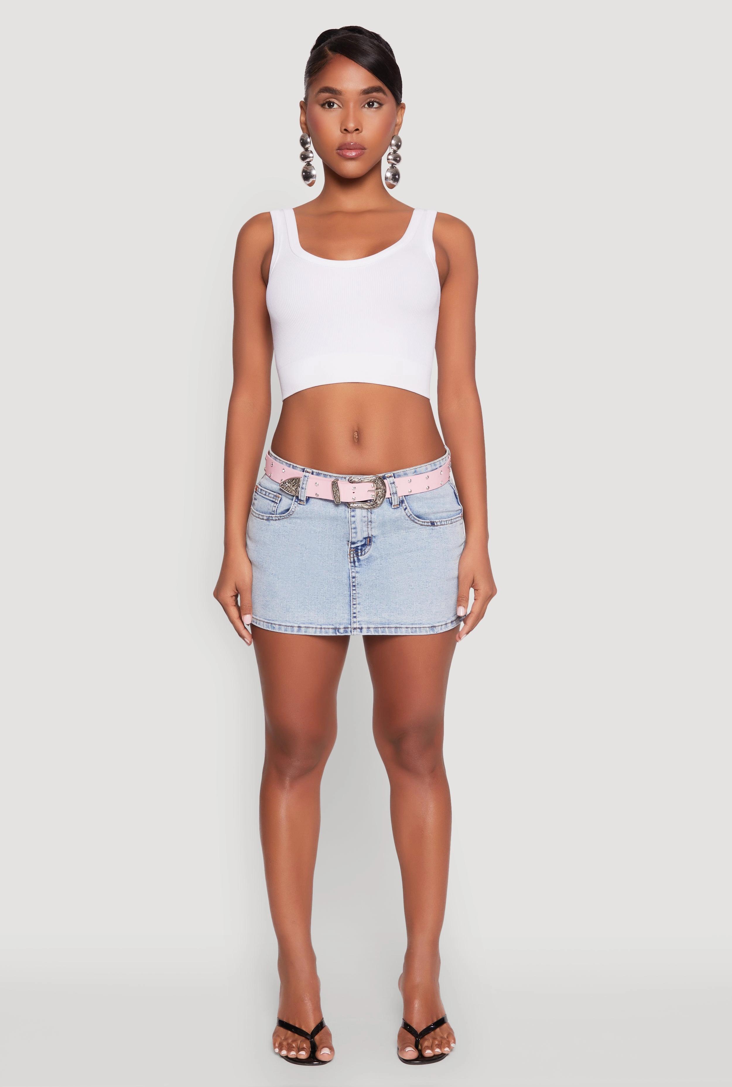 Easy Vibe Heritage Inspired Almost Famous Belted Micro Mini Denim Skirt