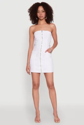Daily Go Denim Zip Front Mini Tube Dress