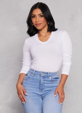 Basic V Neck Long Sleeve Tee Non Restrictive Tailoring