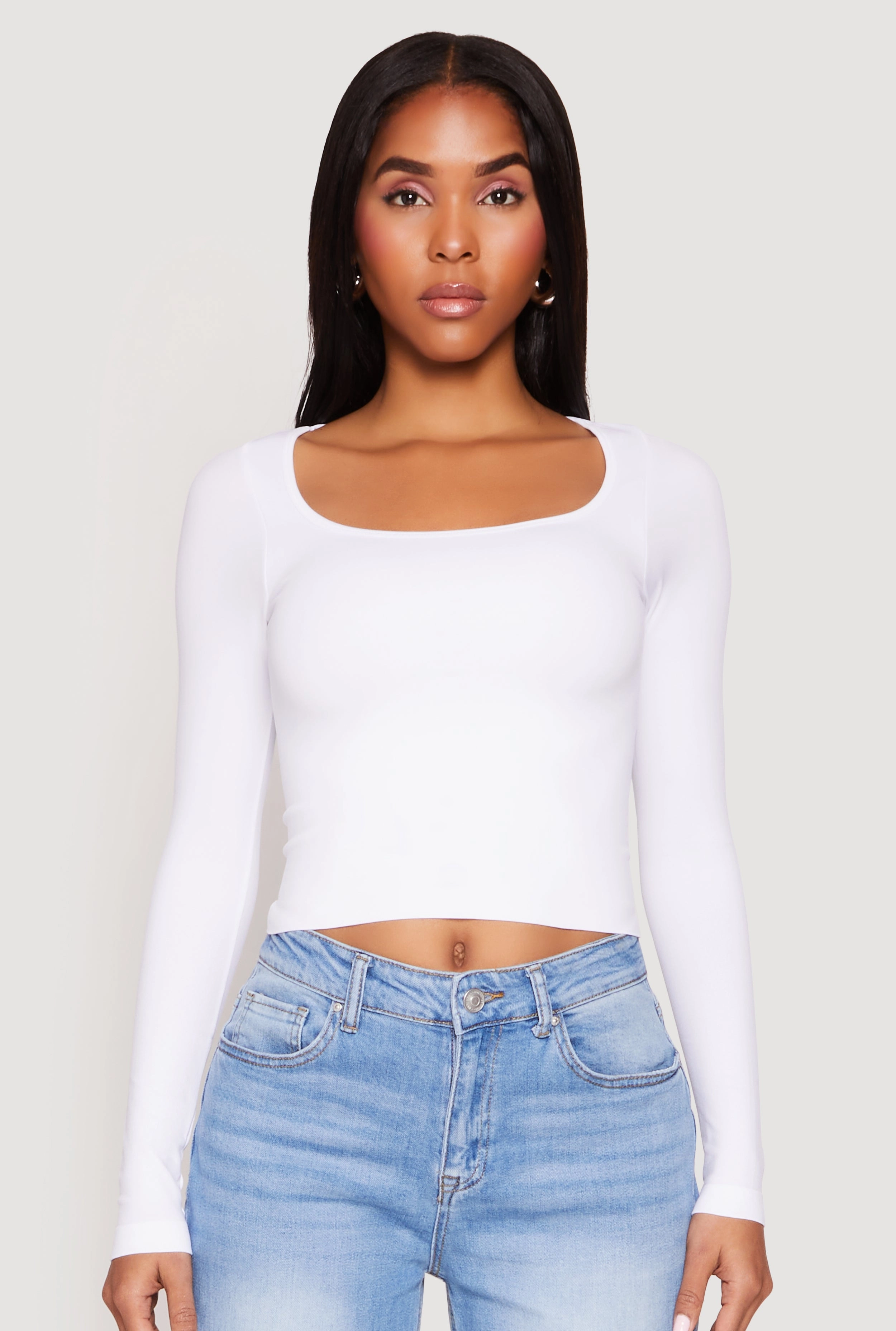 Indoor slim Seamless Double Layered Long Sleeve Crop Top