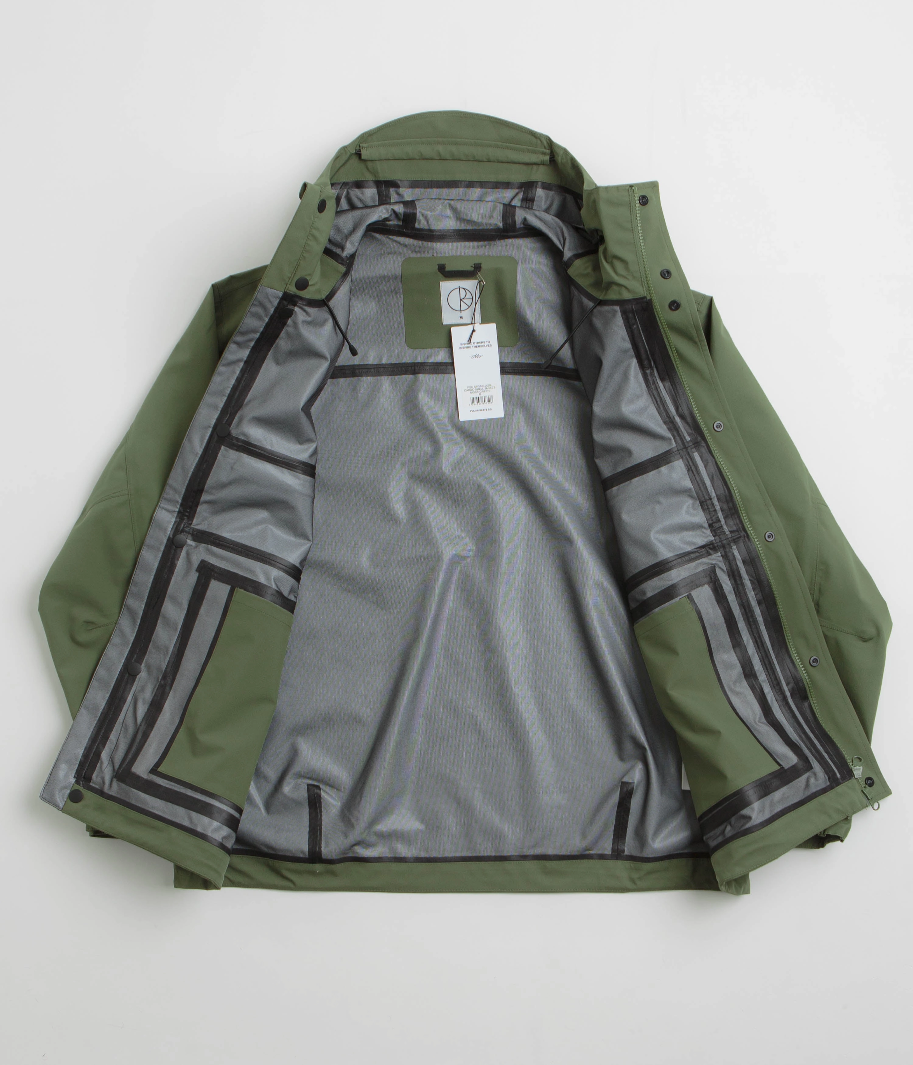 Magnetic Closure Heavyweight Fabric Polar Cargo Shell Jacket - Moss Green