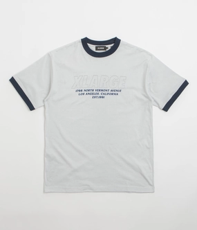 XLarge Store Address Ringer T-Shirt - Grey Cool Fit Ethically Sourced Cotton