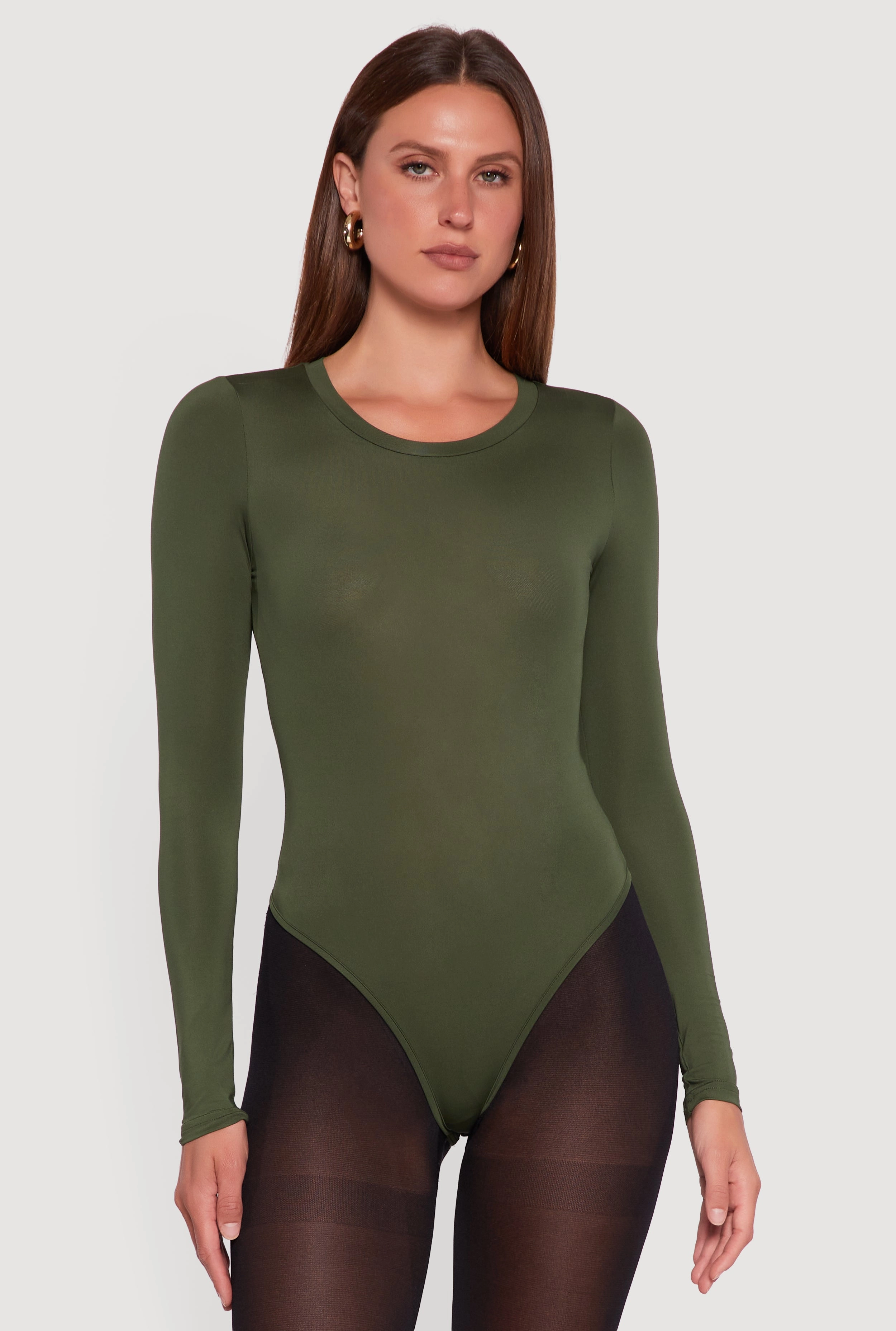 Rice Basic Curve Hugging Long Sleeve Crew Neck Bodysuit