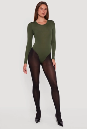 Basic Curve Hugging Long Sleeve Crew Neck Bodysuit Study related Anti Static Lining
