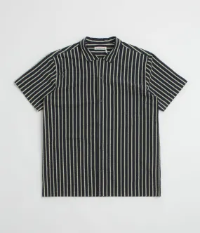 YMC Malick Short Sleeve Shirt - Navy / Yellow Lightweight texture Stylish Detail