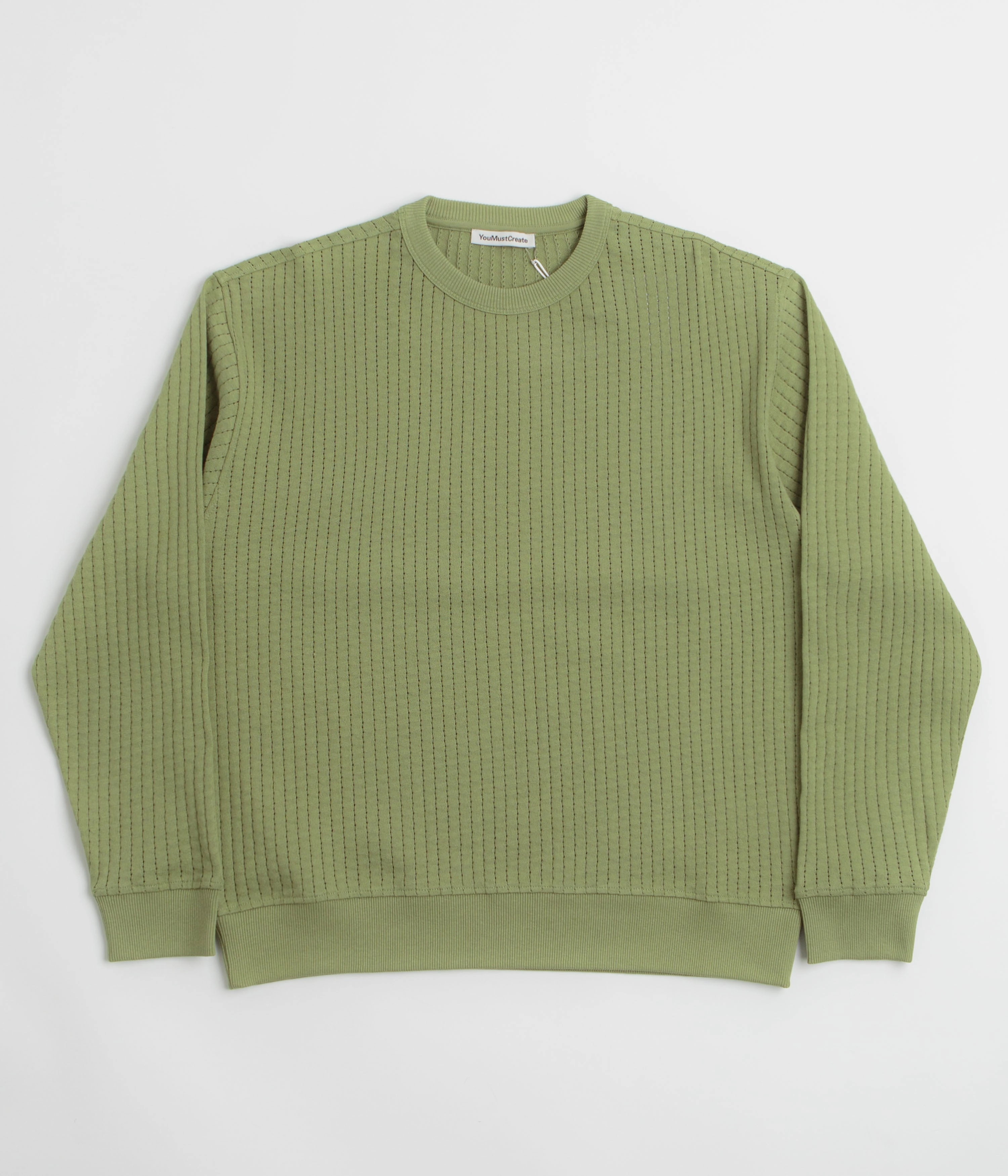 Bias Cut Hem Details Thermal Locking Yarn YMC Fauss Crewneck Sweatshirt - Green