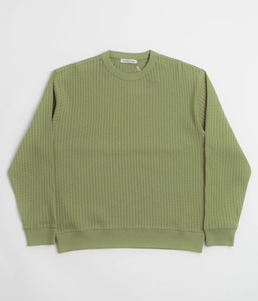 Bias Cut Hem Details Thermal Locking Yarn YMC Fauss Crewneck Sweatshirt - Green