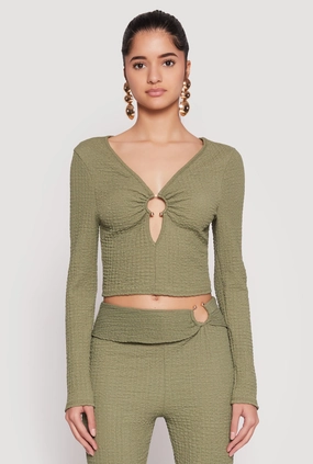 Lightweight home Textured Knit O Ring Keyhole Crop Top