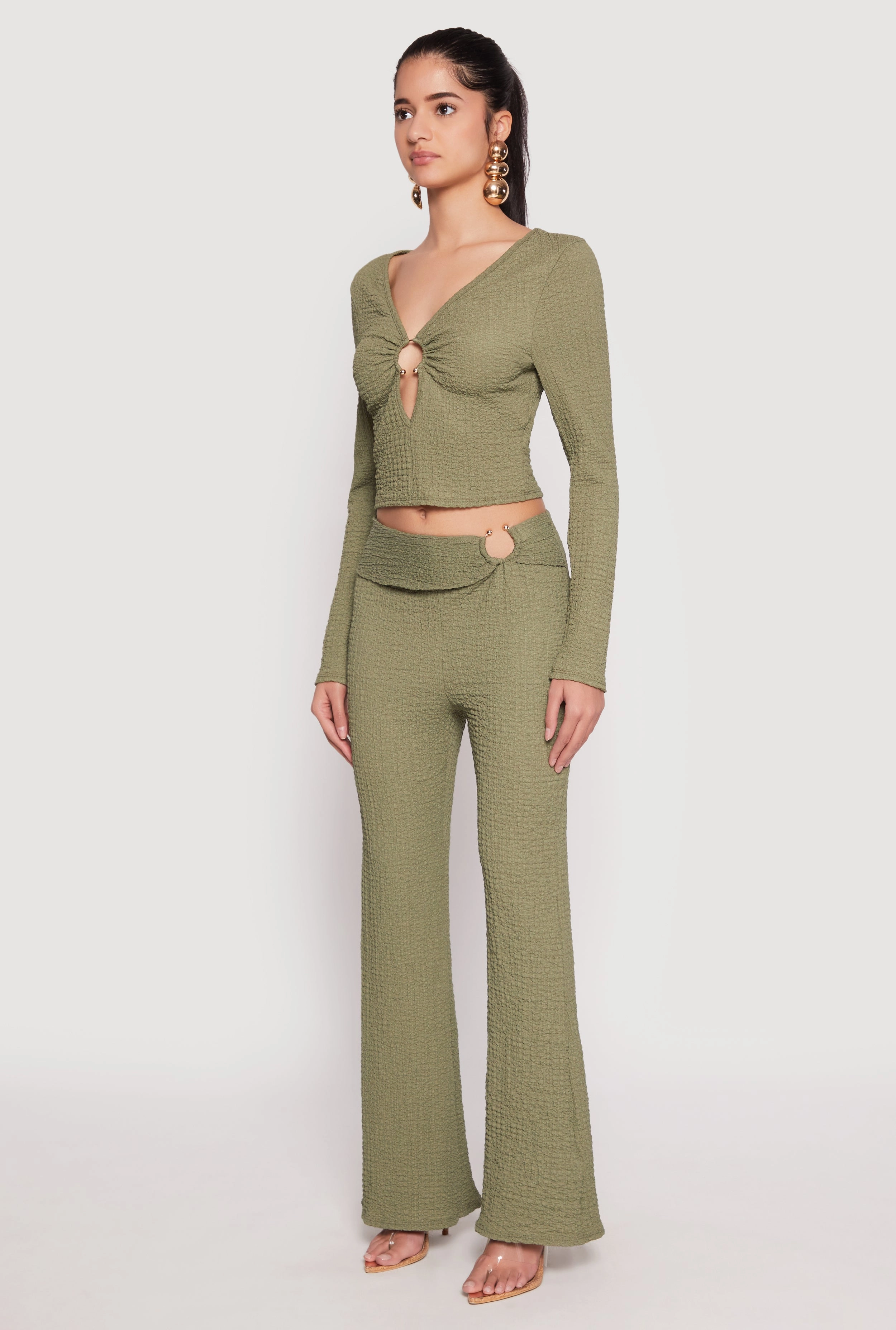 medium - quality Textured Knit O Ring Keyhole Crop Top